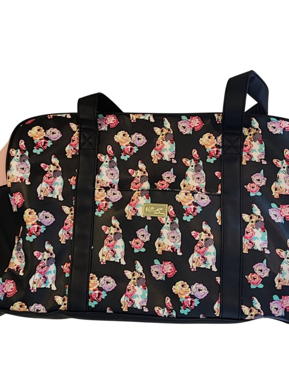 Betsey Johnson weekender duffel bag floral French bulldog